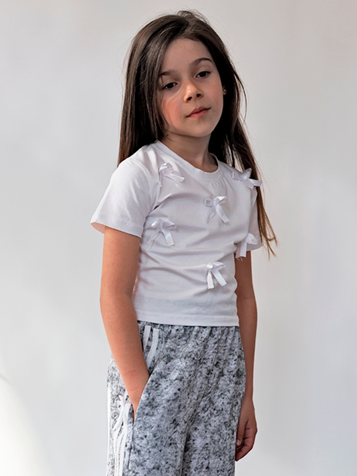 Комплект футболка и брюки для девочек БУШОН ST110, цвет серый/белый