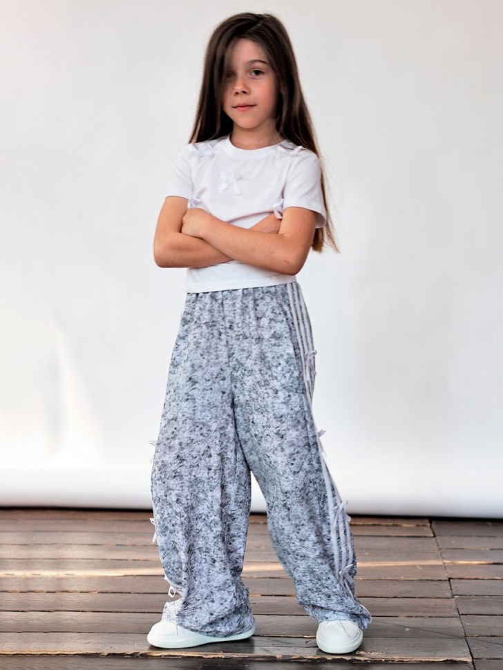 Комплект футболка и брюки для девочек БУШОН ST110, цвет серый/белый