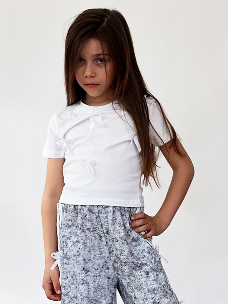 Комплект футболка и брюки для девочек БУШОН ST110, цвет серый/белый