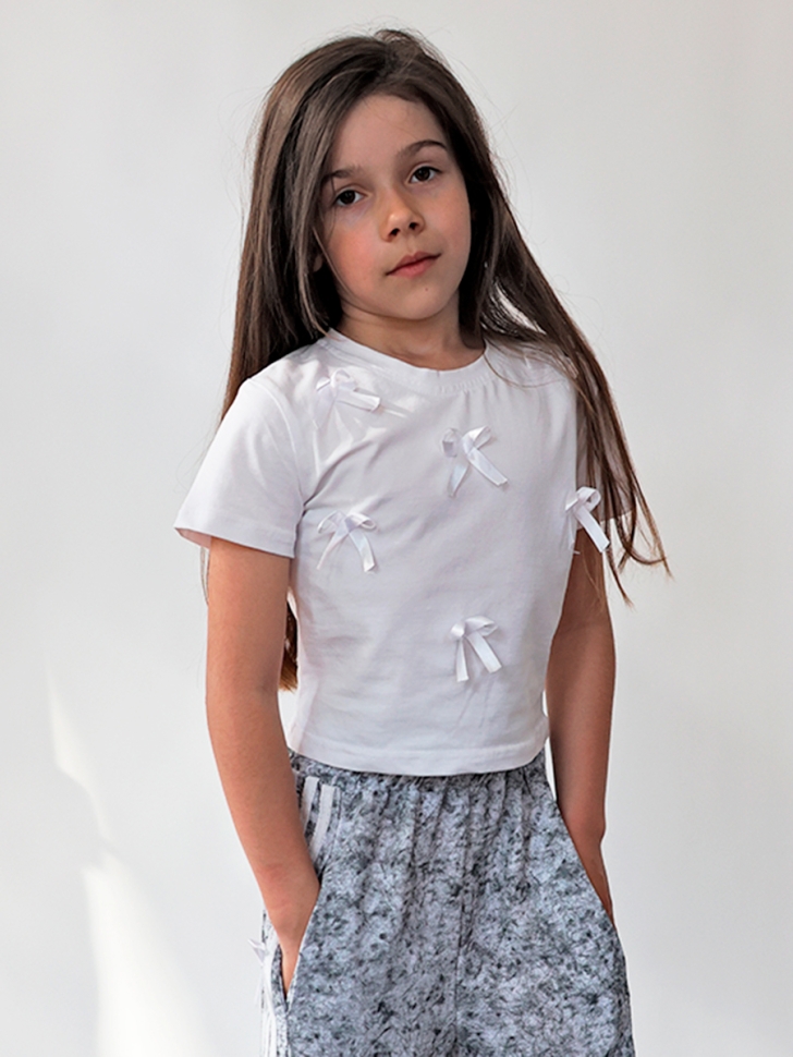 Комплект футболка и брюки для девочек БУШОН ST110, цвет серый/белый