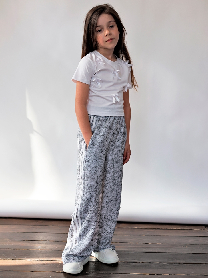 Комплект футболка и брюки для девочек БУШОН ST110, цвет серый/белый