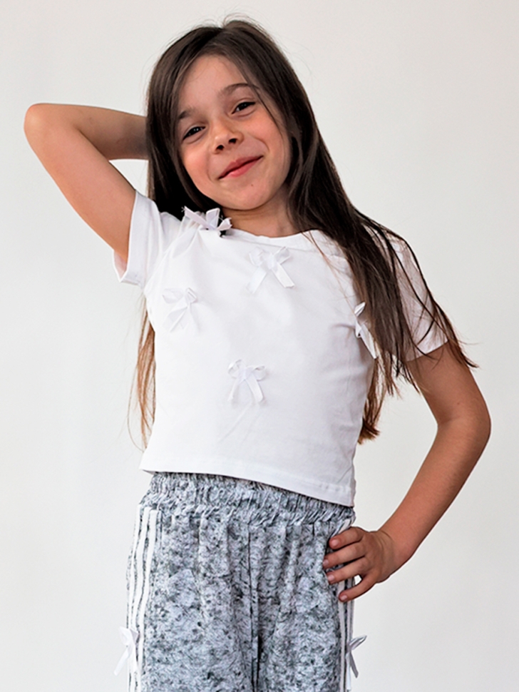 Комплект футболка и брюки для девочек БУШОН ST110, цвет серый/белый