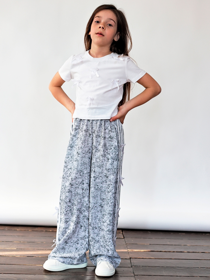 Комплект футболка и брюки для девочек БУШОН ST110, цвет серый/белый