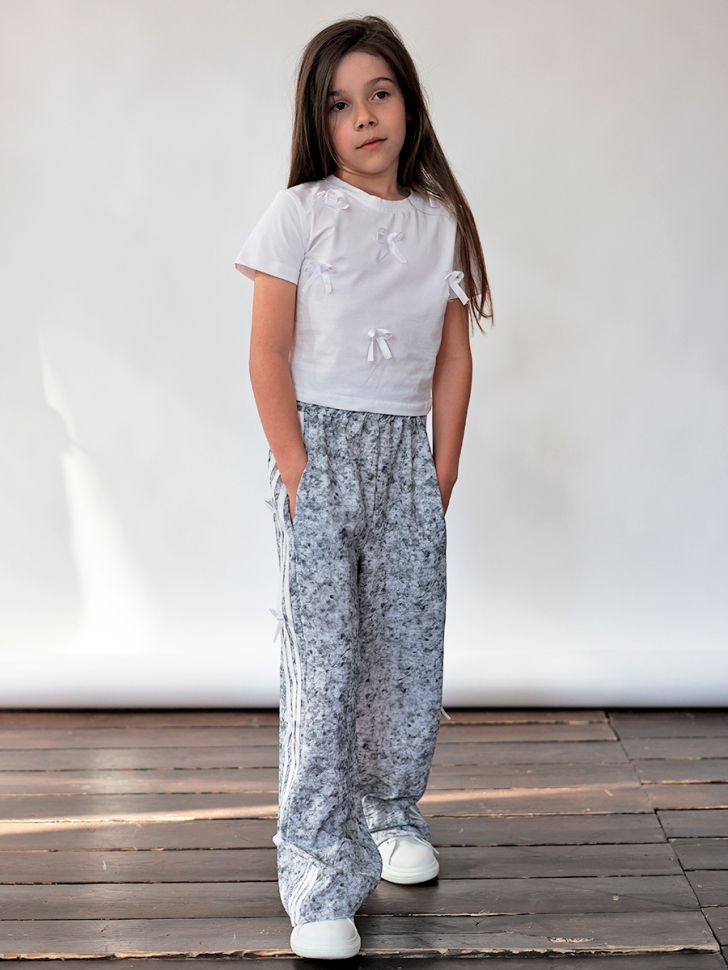 Комплект футболка и брюки для девочек БУШОН ST110, цвет серый/белый