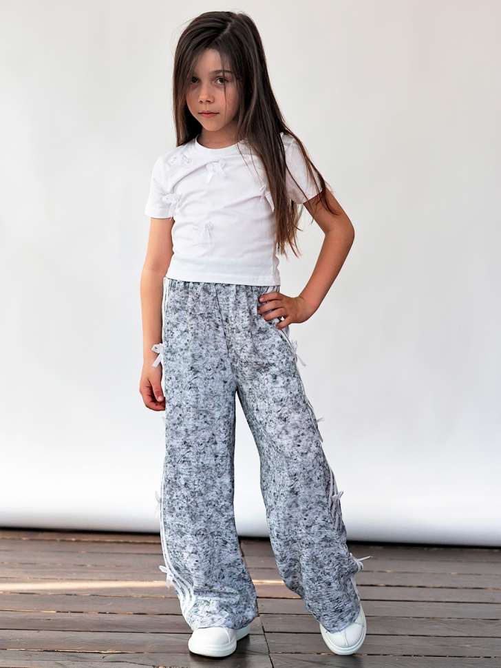 Комплект футболка и брюки для девочек БУШОН ST110, цвет серый/белый