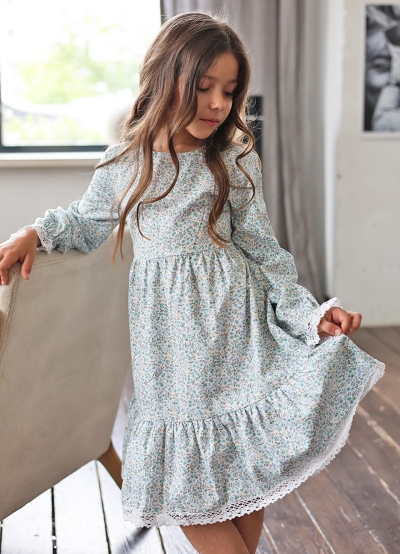 Платье для девочки БУШОН XB88, голубой цветы