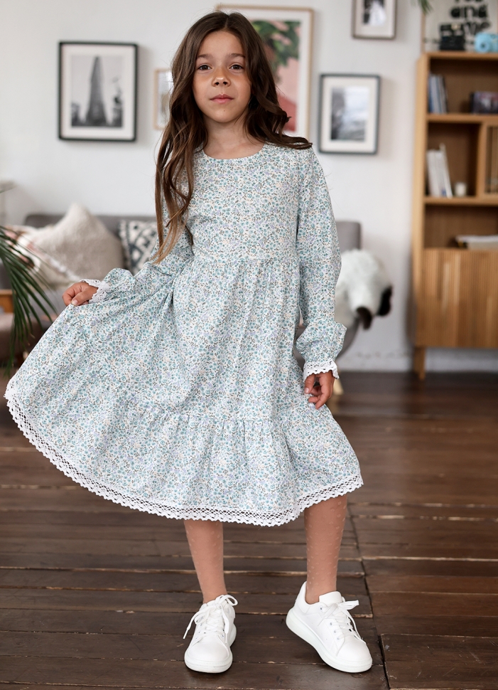 Платье для девочки БУШОН XB88, голубой цветы 
