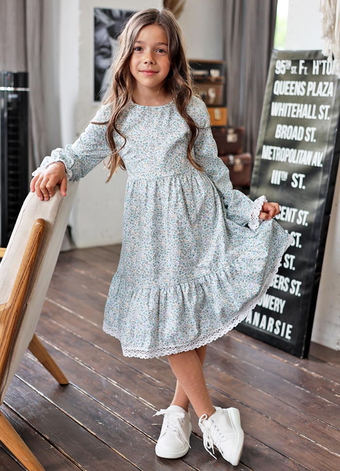 Платье для девочки БУШОН XB88, голубой цветы 