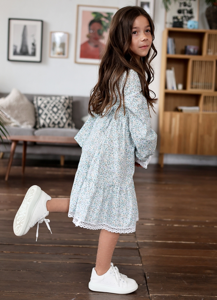 Платье для девочки БУШОН XB88, голубой цветы 