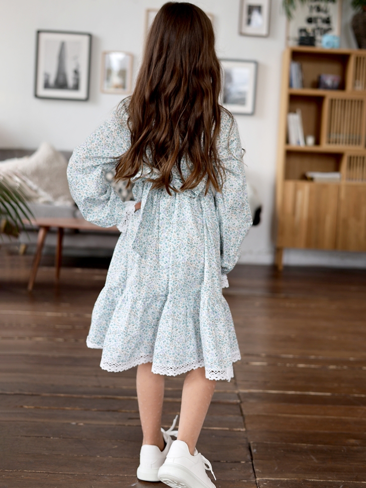 Платье для девочки БУШОН XB88, голубой цветы 