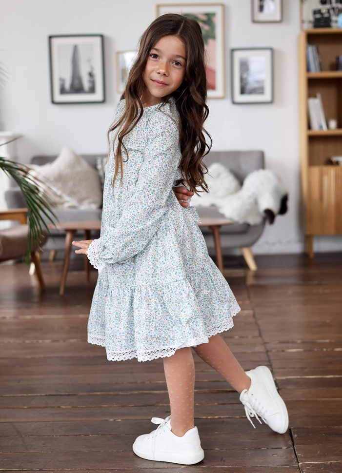 Платье для девочки БУШОН XB88, голубой цветы 