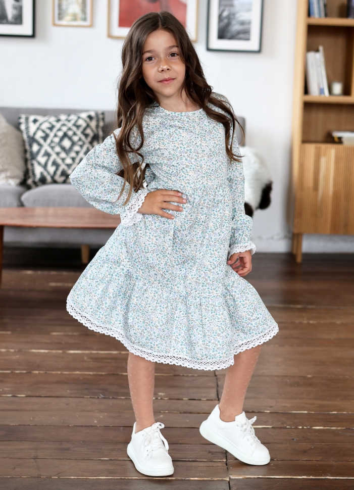 Платье для девочки БУШОН XB88, голубой цветы 