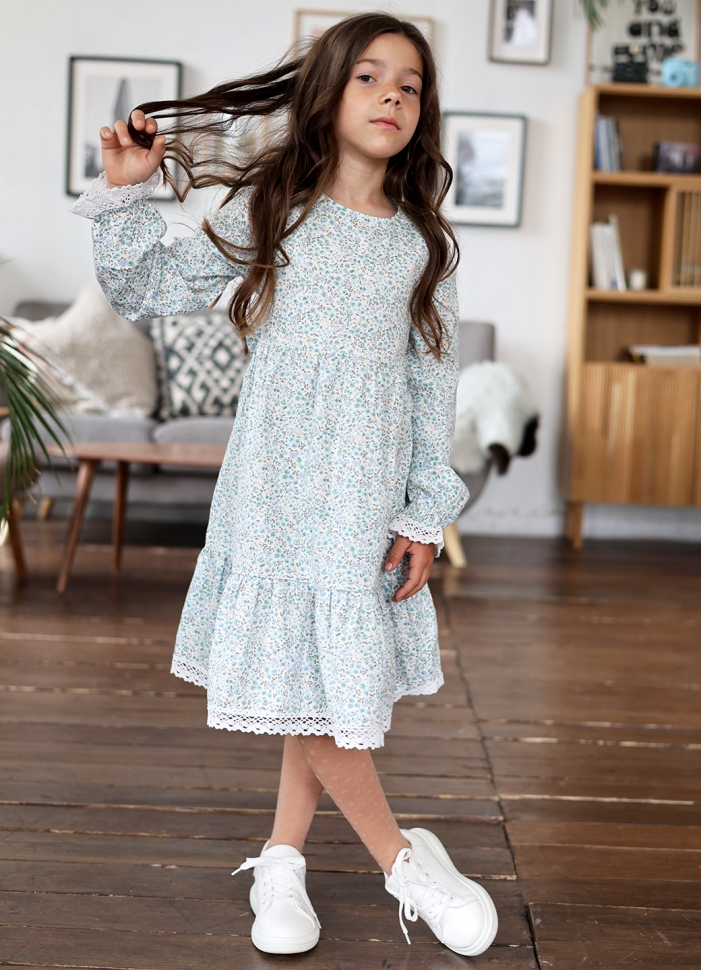 Платье для девочки БУШОН XB88, голубой цветы 