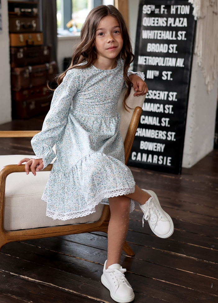 Платье для девочки БУШОН XB88, голубой цветы 