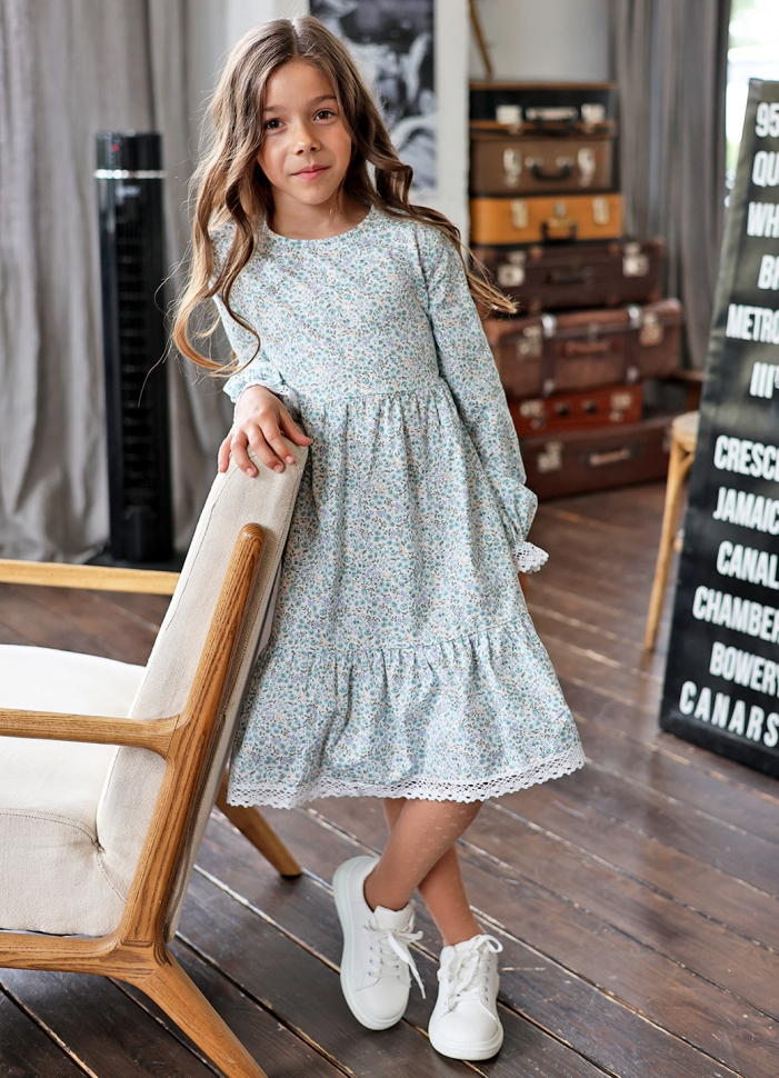 Платье для девочки БУШОН XB88, голубой цветы 