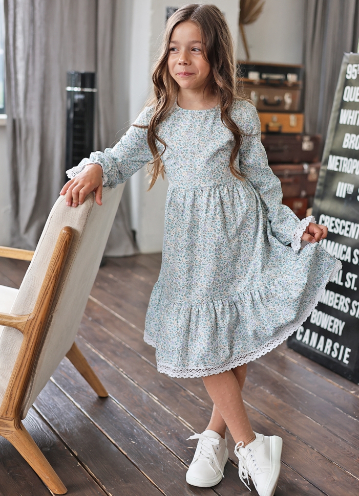 Платье для девочки БУШОН XB88, голубой цветы 