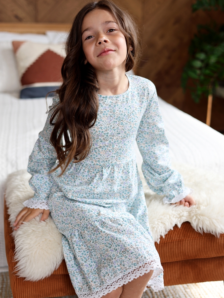 Платье для девочки БУШОН XB88, голубой цветы 