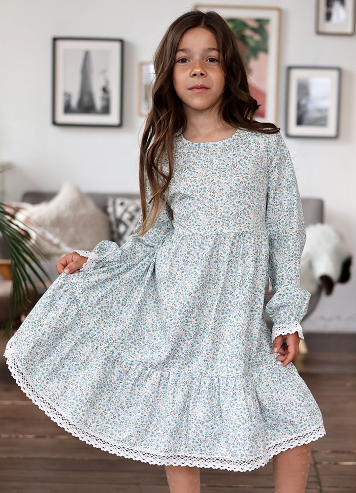 Платье для девочки БУШОН XB88, голубой цветы 
