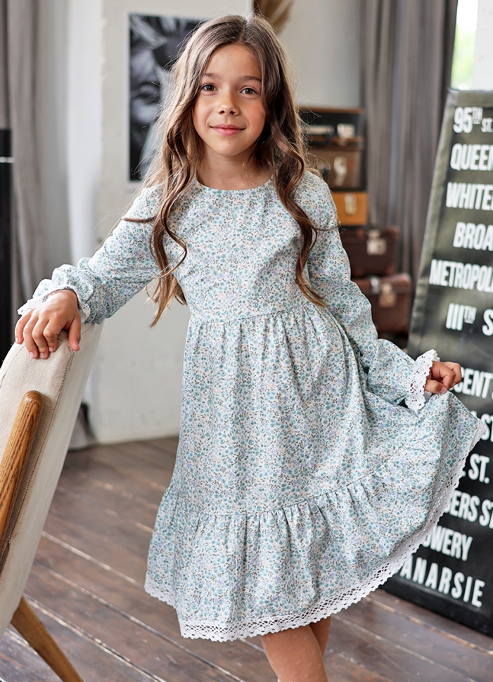 Платье для девочки БУШОН XB88, голубой цветы 