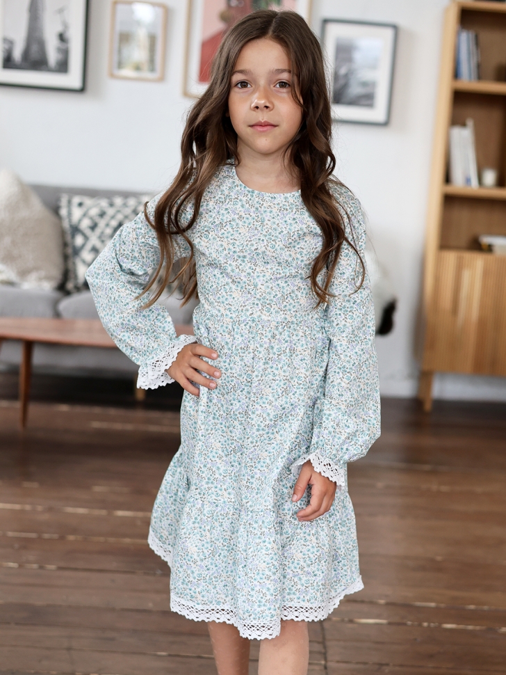 Платье для девочки БУШОН XB88, голубой цветы 