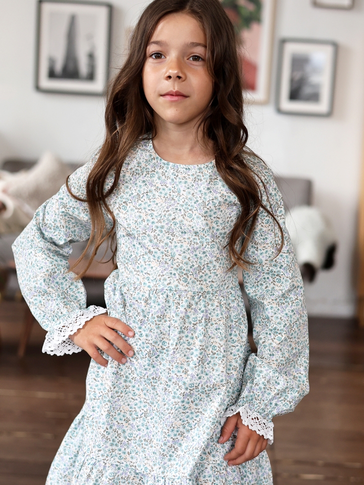 Платье для девочки БУШОН XB88, голубой цветы 