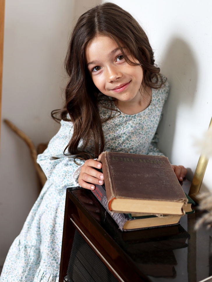 Платье для девочки БУШОН XB88, голубой цветы 