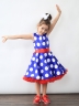 Платье для девочки нарядное БУШОН ST20, стиляги цвет василек, красный пояс, принт белый горох 