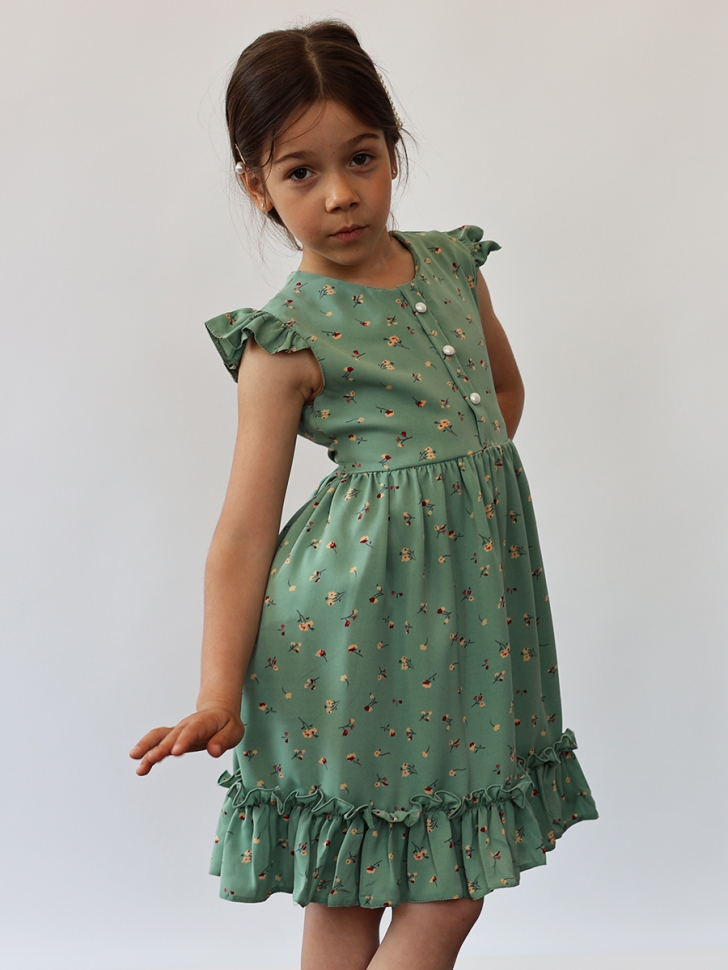 Платье для девочки вискоза БУШОН ST66, цвет зеленый цветы 