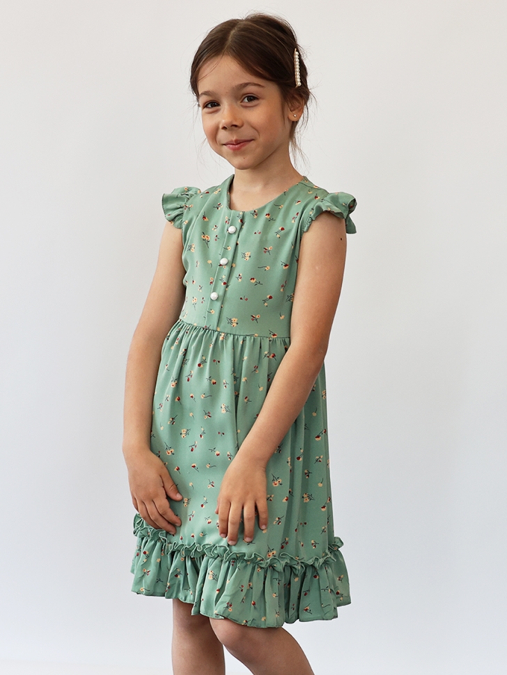 Платье для девочки вискоза БУШОН ST66, цвет зеленый цветы 