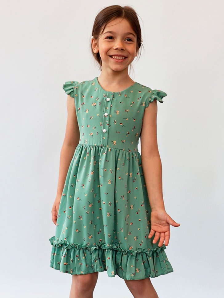 Платье для девочки вискоза БУШОН ST66, цвет зеленый цветы 