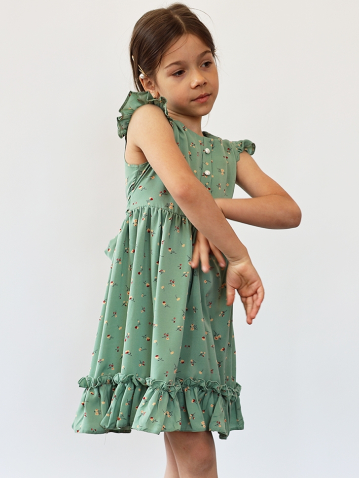 Платье для девочки вискоза БУШОН ST66, цвет зеленый цветы 