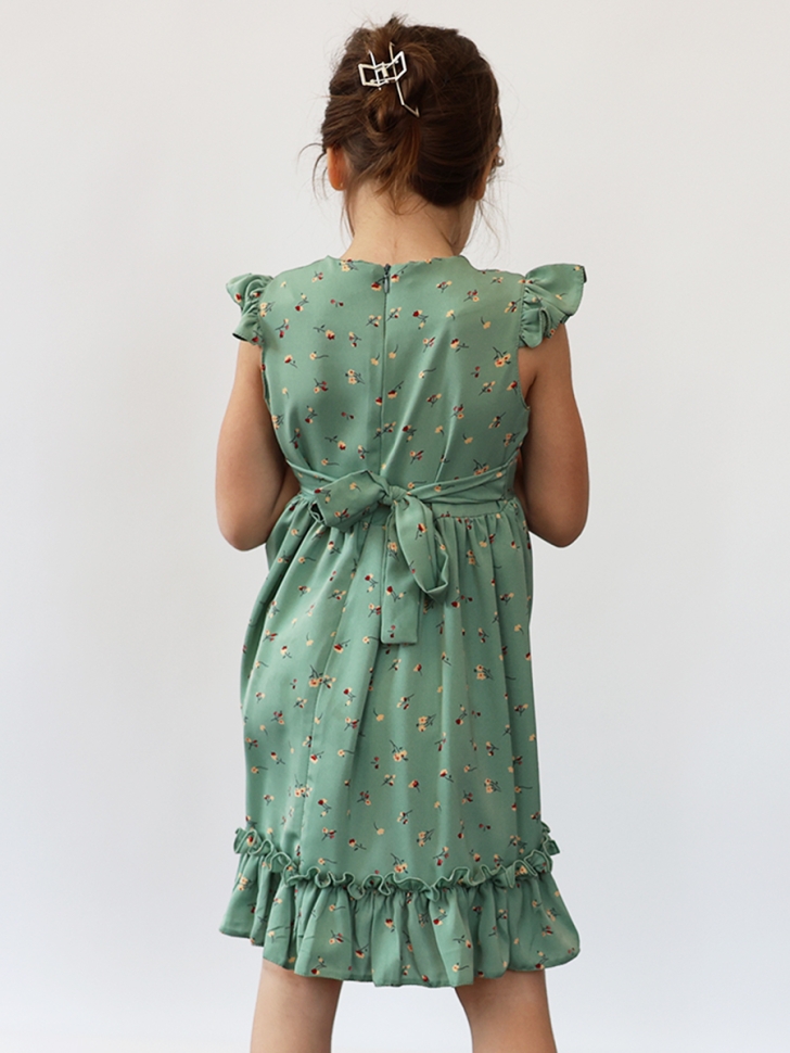Платье для девочки вискоза БУШОН ST66, цвет зеленый цветы 