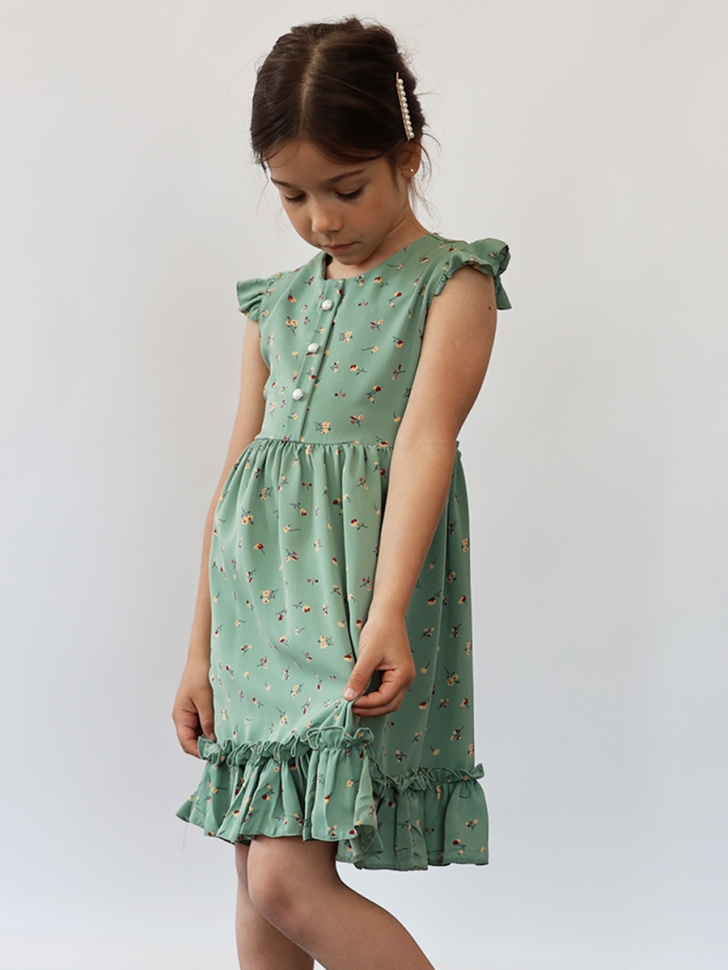 Платье для девочки вискоза БУШОН ST66, цвет зеленый цветы 