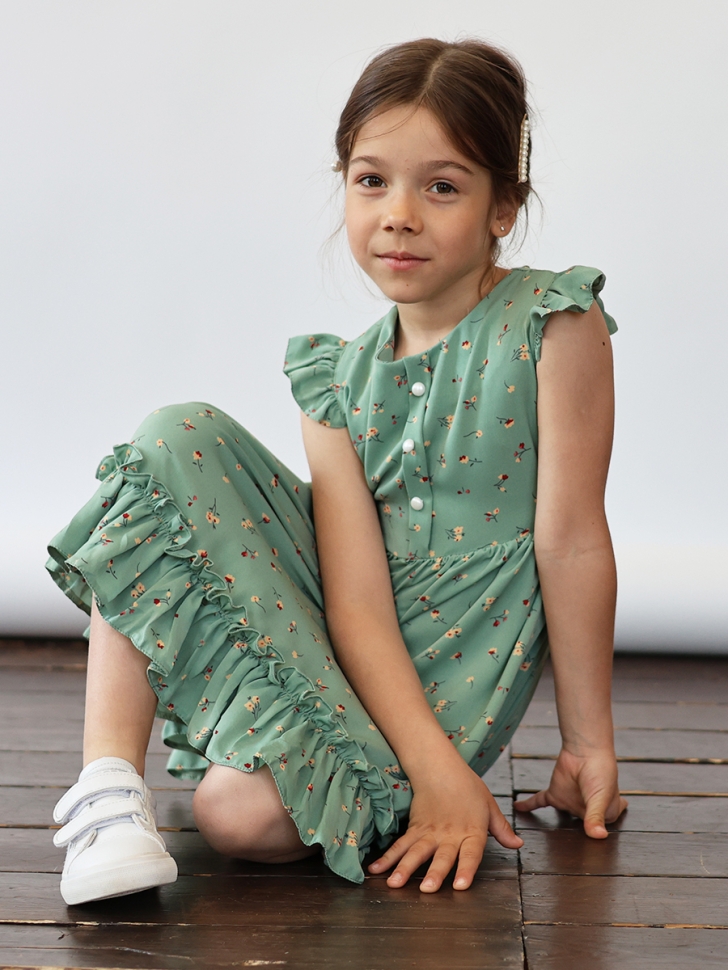 Платье для девочки вискоза БУШОН ST66, цвет зеленый цветы 