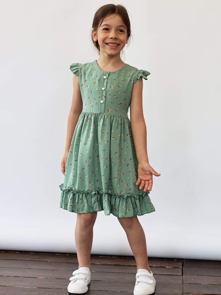 Платье для девочки вискоза БУШОН ST66, цвет зеленый цветы 