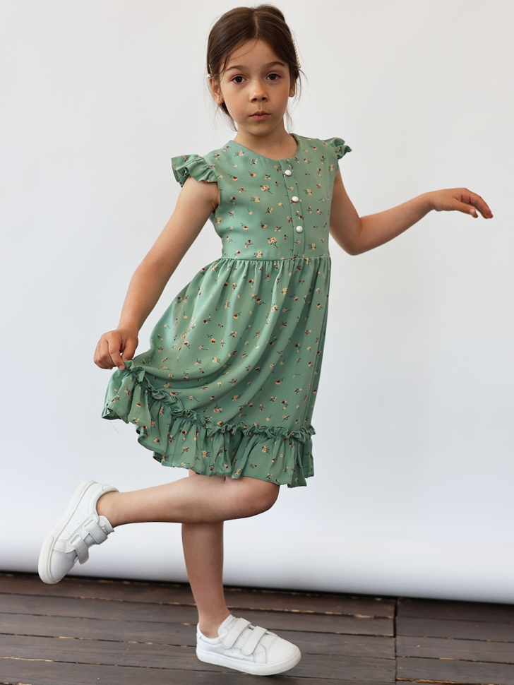 Платье для девочки вискоза БУШОН ST66, цвет зеленый цветы 