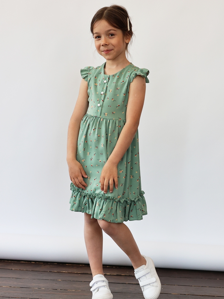 Платье для девочки вискоза БУШОН ST66, цвет зеленый цветы 