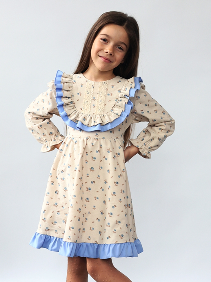 Платье для девочки нарядное БУШОН ST592, цвет бежевый/голубой 