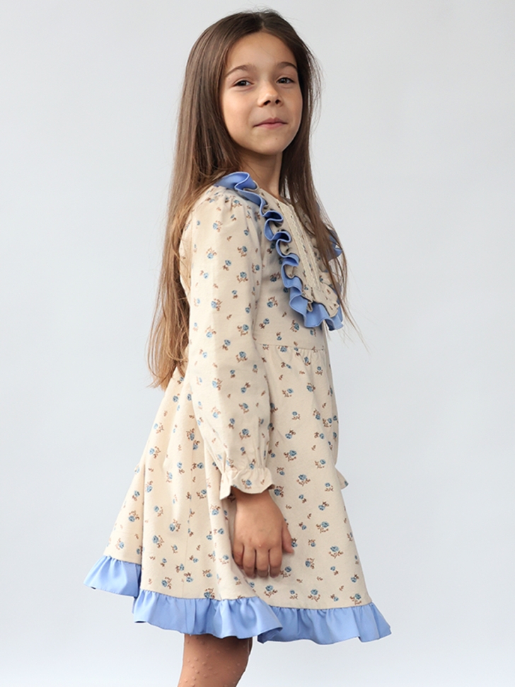 Платье для девочки нарядное БУШОН ST592, цвет бежевый/голубой 