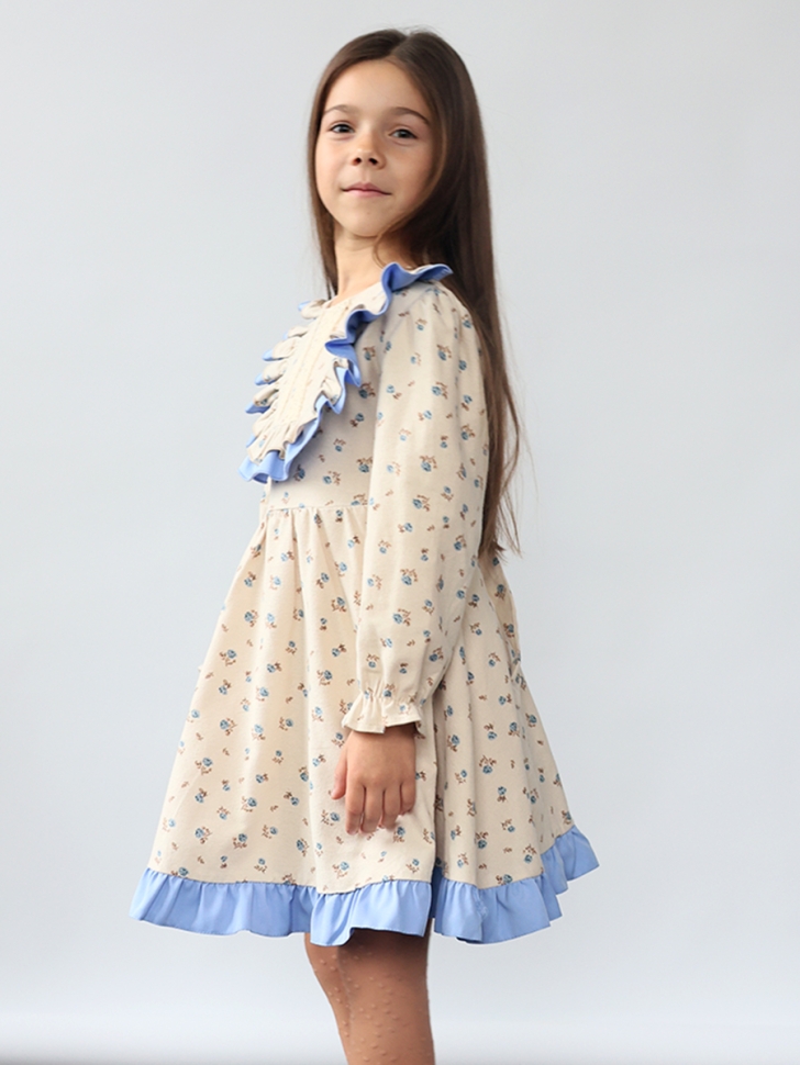 Платье для девочки нарядное БУШОН ST592, цвет бежевый/голубой 