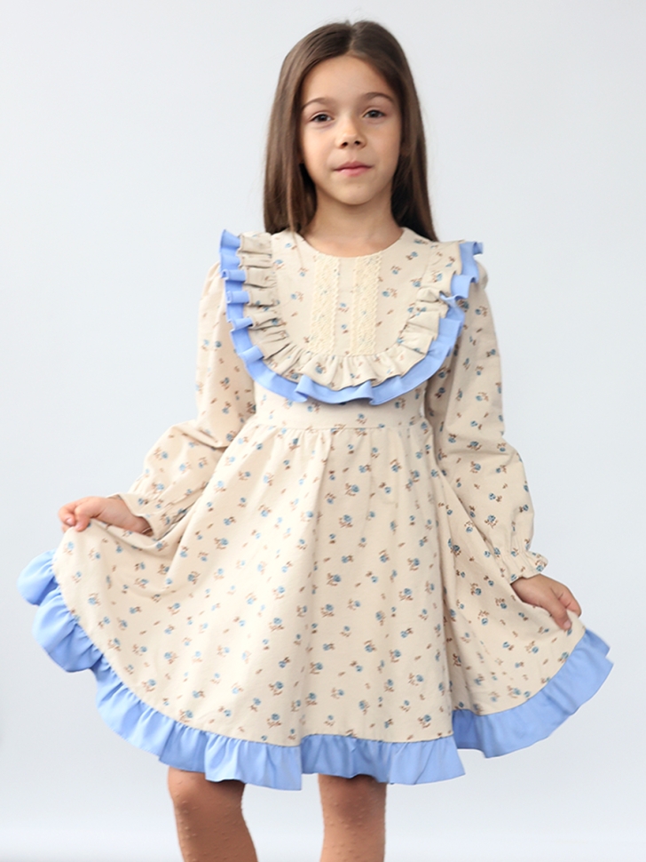 Платье для девочки нарядное БУШОН ST592, цвет бежевый/голубой 