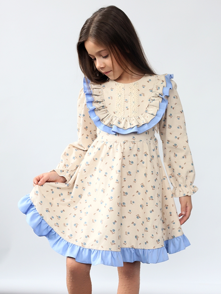 Платье для девочки нарядное БУШОН ST592, цвет бежевый/голубой 