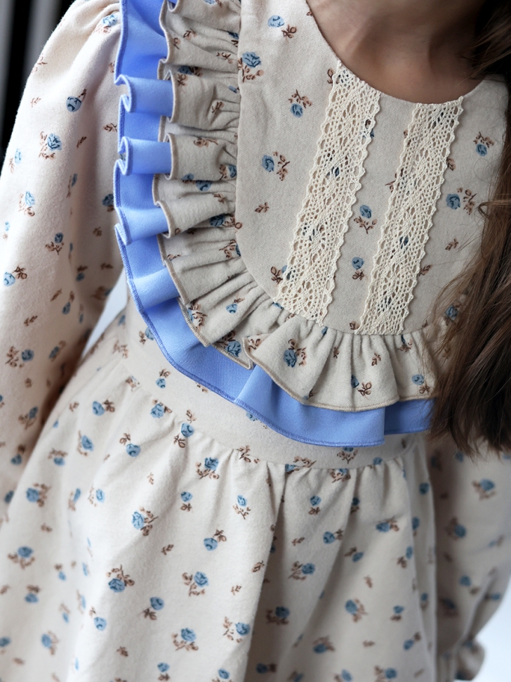 Платье для девочки нарядное БУШОН ST592, цвет бежевый/голубой 