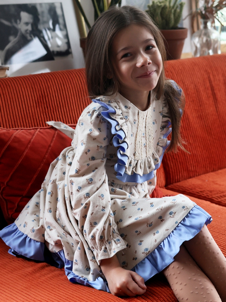 Платье для девочки нарядное БУШОН ST592, цвет бежевый/голубой 