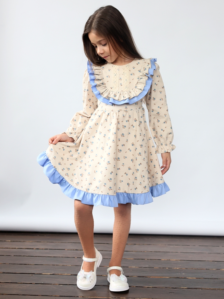 Платье для девочки нарядное БУШОН ST592, цвет бежевый/голубой 