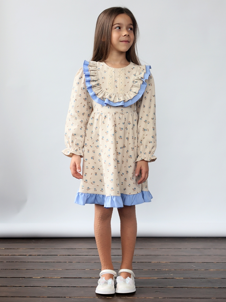 Платье для девочки нарядное БУШОН ST592, цвет бежевый/голубой 