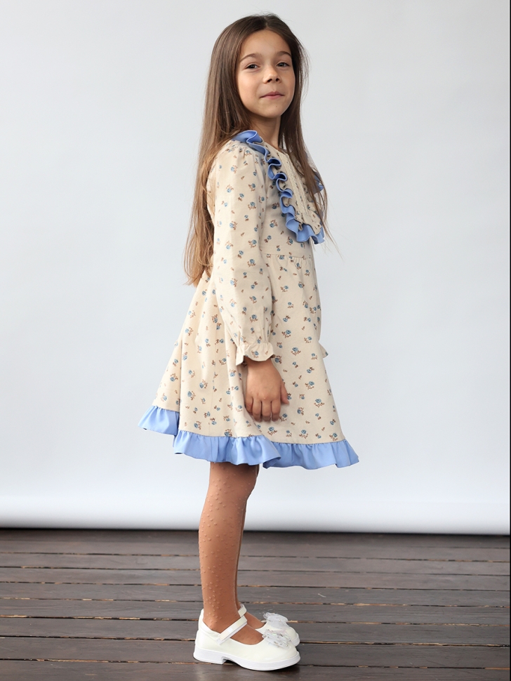 Платье для девочки нарядное БУШОН ST592, цвет бежевый/голубой 