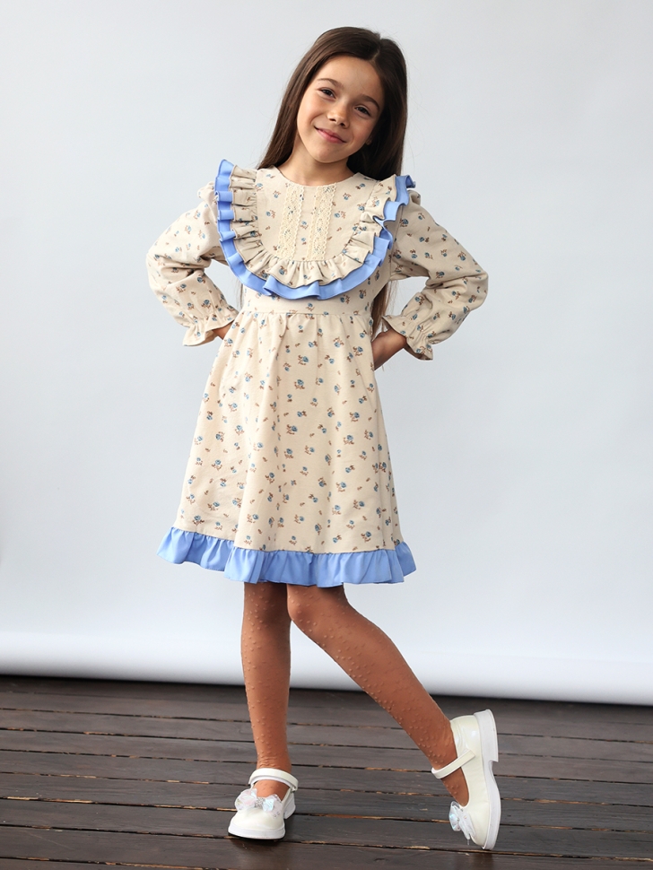 Платье для девочки нарядное БУШОН ST592, цвет бежевый/голубой 