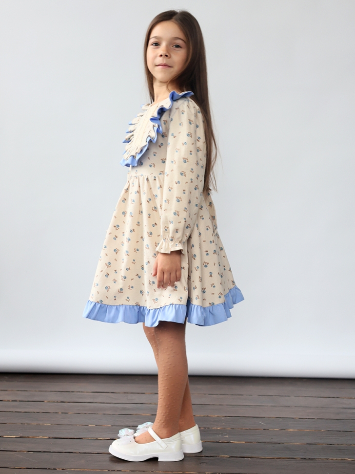 Платье для девочки нарядное БУШОН ST592, цвет бежевый/голубой 