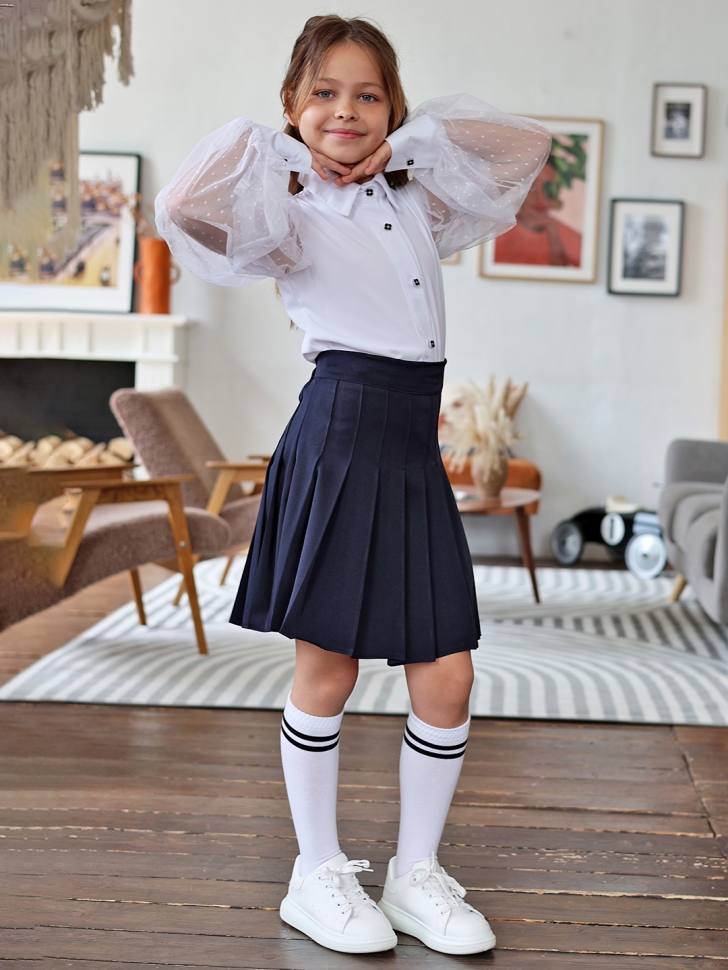 Юбка для девочек школьная БУШОН, модель SK90, цвет темно-синий